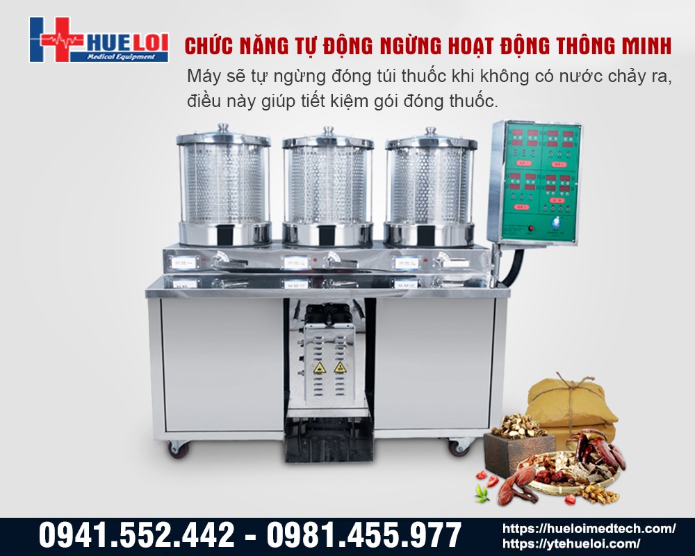 máy đóng sắc thuốc kèm đóng túi 3 nồi đun