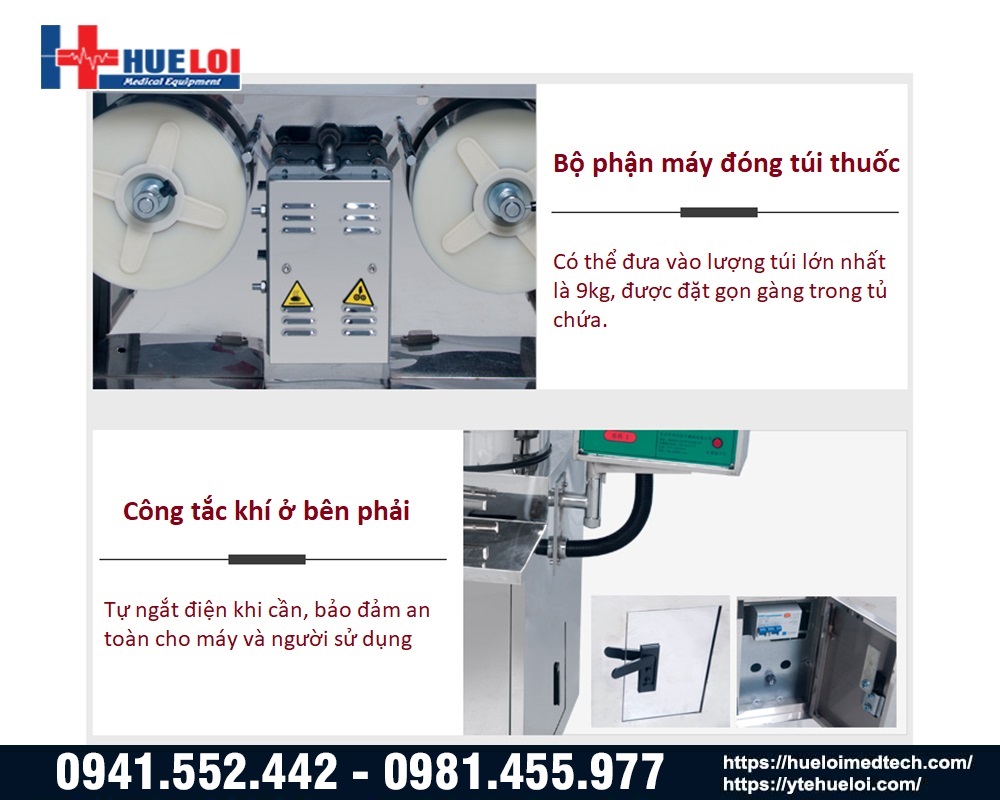 bộ phận đóng túi máy sắc thuốc kèm đóng sắc thuốc tự động 3 nồi đun