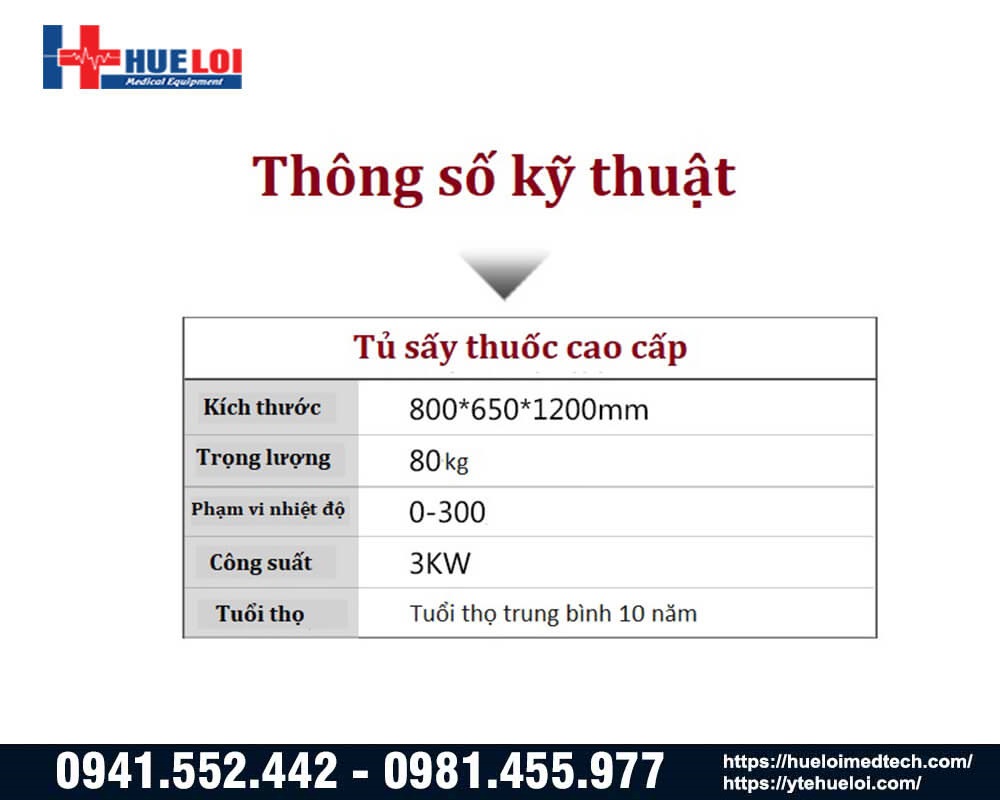 thông số kỹ thuật tủ sấy dược liệu cao cấp