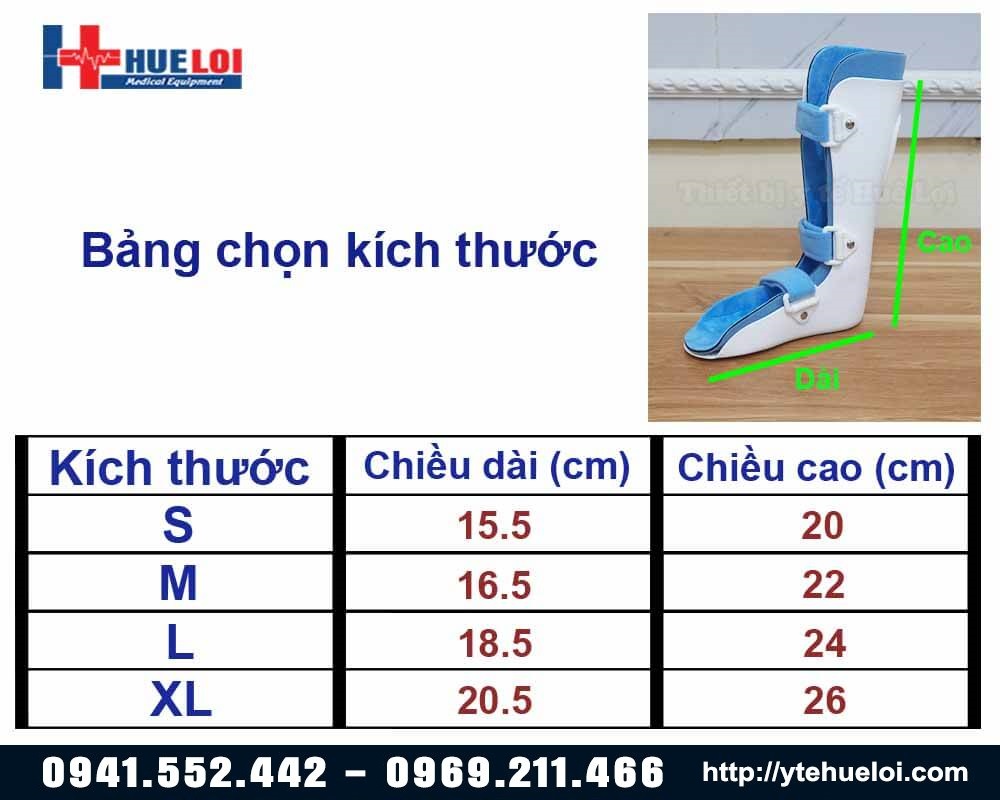 kích thước nẹp chân hỗ trợ tập đi cho trẻ bại bão